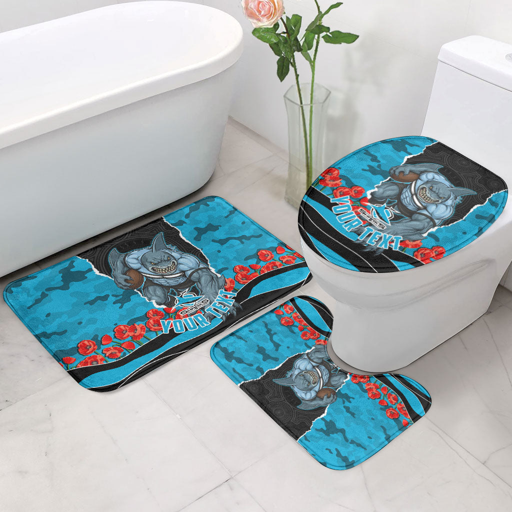 Personalized Sharks ANZAC Tribute Bathroom Set Poppy Field Soldier Silhouette Aboriginal Rugby Mascot