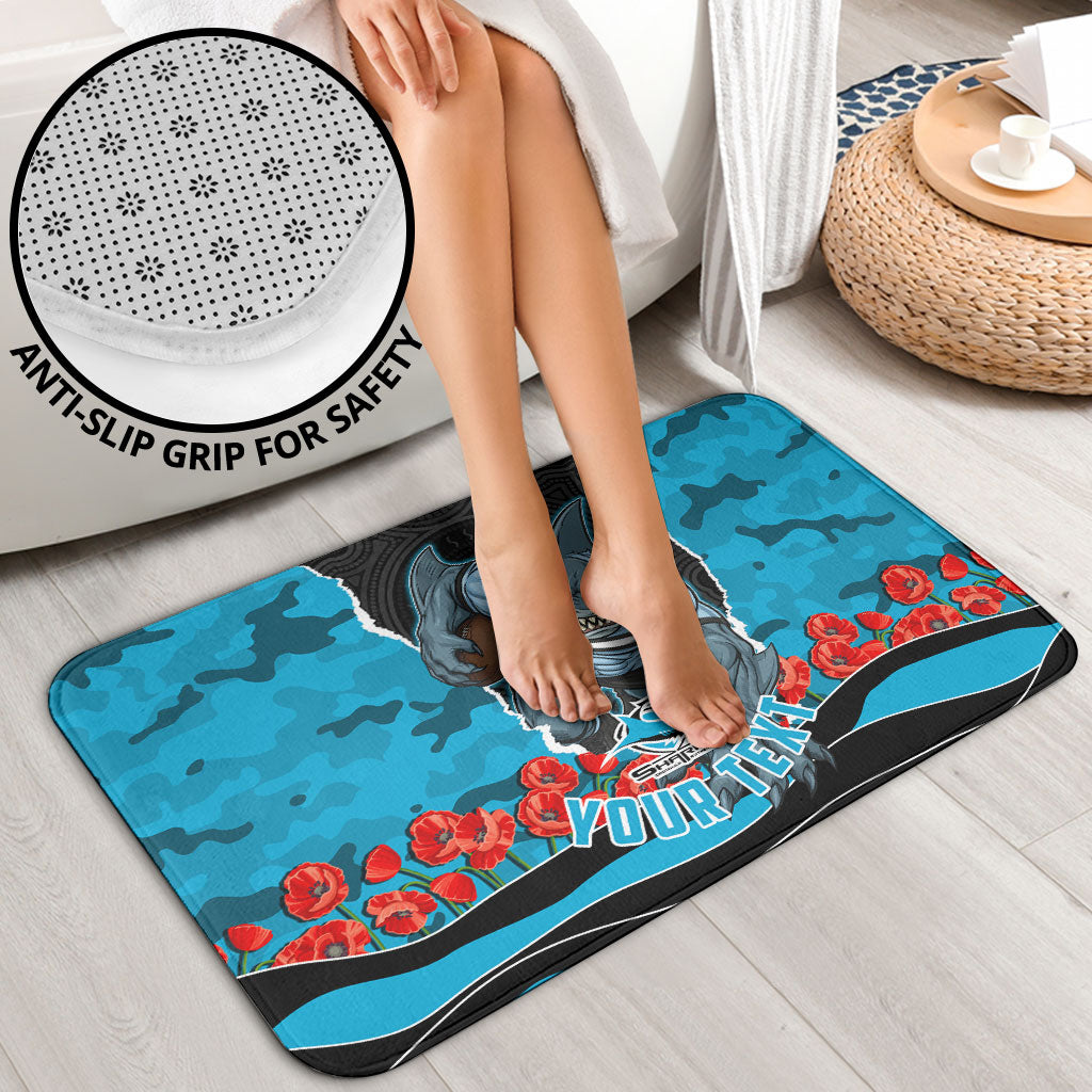 Personalized Sharks ANZAC Tribute Bathroom Set Poppy Field Soldier Silhouette Aboriginal Rugby Mascot