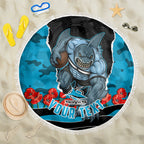 Personalized Sharks ANZAC Tribute Beach Blanket Poppy Field Soldier Silhouette Aboriginal Rugby Mascot