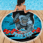 Personalized Sharks ANZAC Tribute Beach Blanket Poppy Field Soldier Silhouette Aboriginal Rugby Mascot