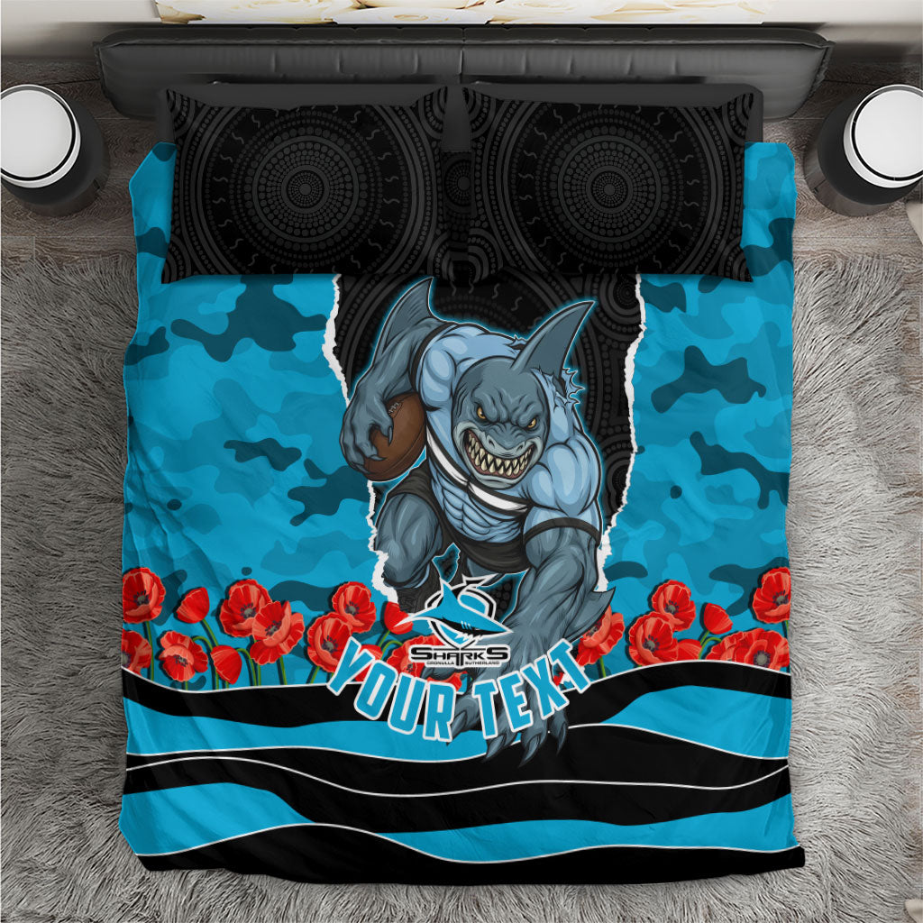 Personalized Sharks ANZAC Tribute Bedding Set Poppy Field Soldier Silhouette Aboriginal Rugby Mascot