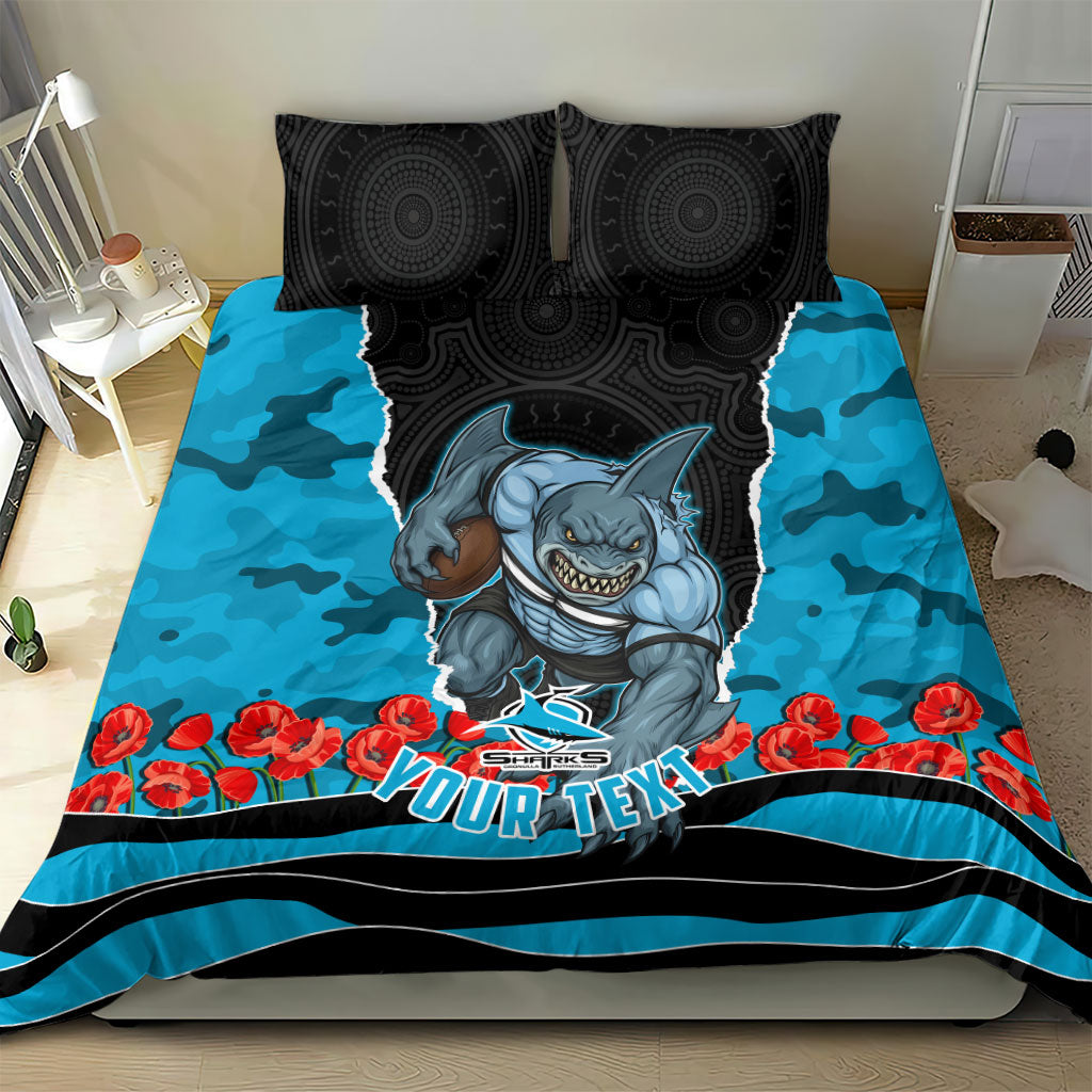 Personalized Sharks ANZAC Tribute Bedding Set Poppy Field Soldier Silhouette Aboriginal Rugby Mascot