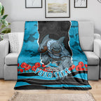 Personalized Sharks ANZAC Tribute Blanket Poppy Field Soldier Silhouette Aboriginal Rugby Mascot
