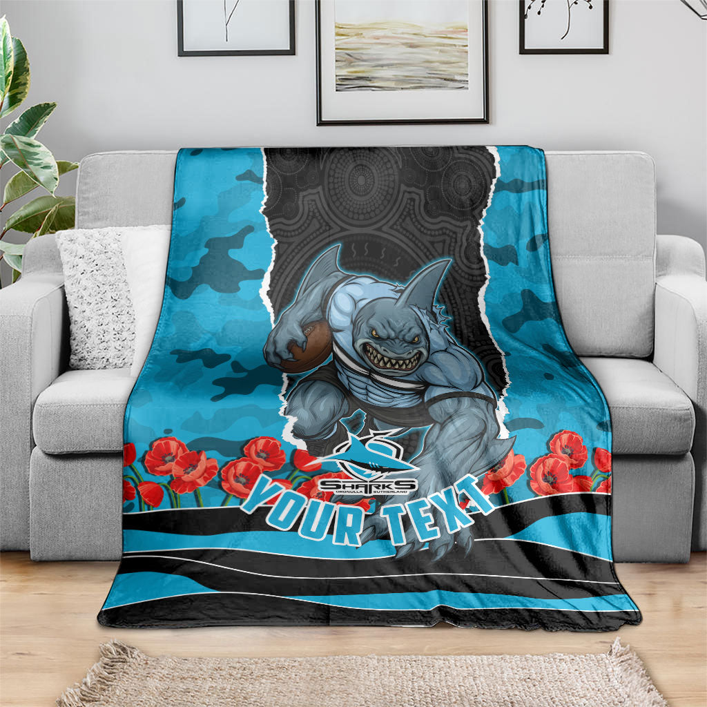 Personalized Sharks ANZAC Tribute Blanket Poppy Field Soldier Silhouette Aboriginal Rugby Mascot