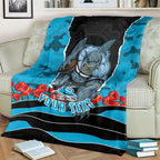 Personalized Sharks ANZAC Tribute Blanket Poppy Field Soldier Silhouette Aboriginal Rugby Mascot