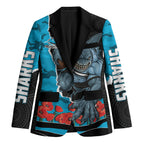 Personalized Sharks ANZAC Tribute Blazer Poppy Field Soldier Silhouette Aboriginal Rugby Mascot