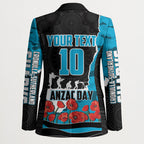 Personalized Sharks ANZAC Tribute Blazer Poppy Field Soldier Silhouette Aboriginal Rugby Mascot