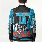 Personalized Sharks ANZAC Tribute Blazer Poppy Field Soldier Silhouette Aboriginal Rugby Mascot