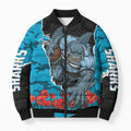 Personalized Sharks ANZAC Tribute Bomber Puffer Jacket Poppy Field Soldier Silhouette Aboriginal Rugby Mascot