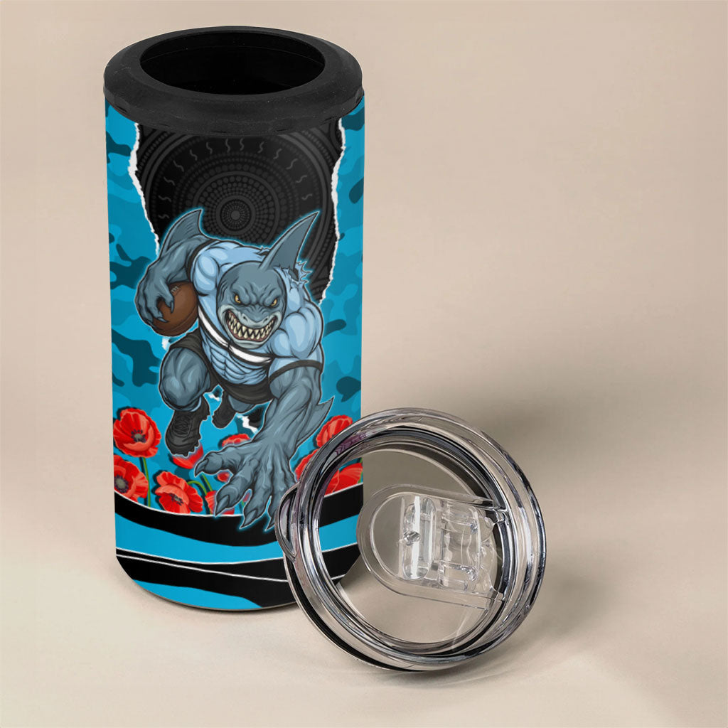 Personalized Sharks ANZAC Tribute 4 in 1 Can Cooler Tumbler Poppy Field Soldier Silhouette Aboriginal Rugby Mascot
