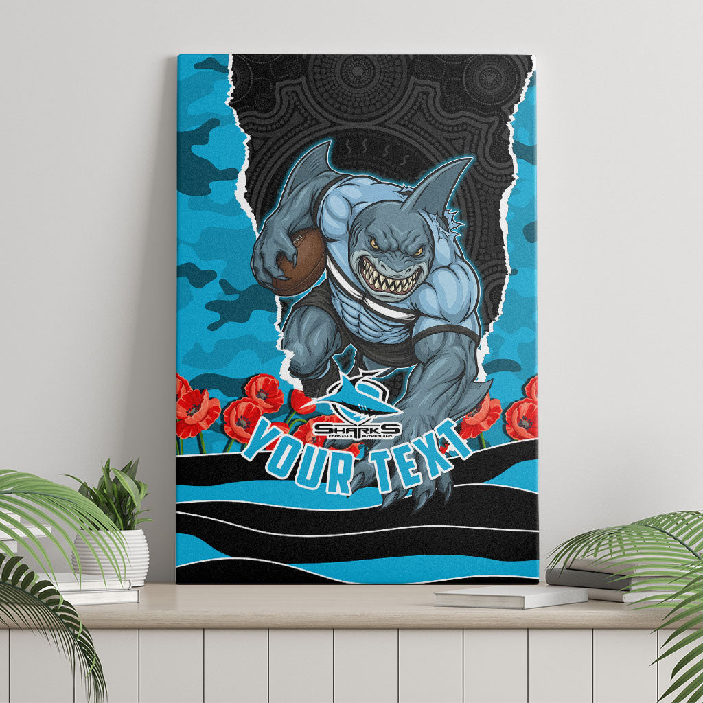 Personalized Sharks ANZAC Tribute Canvas Wall Art Poppy Field Soldier Silhouette Aboriginal Rugby Mascot