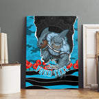Personalized Sharks ANZAC Tribute Canvas Wall Art Poppy Field Soldier Silhouette Aboriginal Rugby Mascot