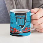 Personalized Sharks ANZAC Tribute Ceramic Mug Poppy Field Soldier Silhouette Aboriginal Rugby Mascot