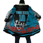 Personalized Sharks ANZAC Tribute Cloak Poppy Field Soldier Silhouette Aboriginal Rugby Mascot