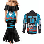 Personalized Sharks ANZAC Tribute Couples Matching Mermaid Dress and Long Sleeve Button Shirt Poppy Field Soldier Silhouette Aboriginal Rugby Mascot