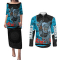 Personalized Sharks ANZAC Tribute Couples Matching Puletasi and Long Sleeve Button Shirt Poppy Field Soldier Silhouette Aboriginal Rugby Mascot
