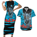 Personalized Sharks ANZAC Tribute Couples Matching Short Sleeve Bodycon Dress and Hawaiian Shirt Poppy Field Soldier Silhouette Aboriginal Rugby Mascot