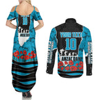 Personalized Sharks ANZAC Tribute Couples Matching Summer Maxi Dress and Long Sleeve Button Shirt Poppy Field Soldier Silhouette Aboriginal Rugby Mascot