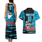 Personalized Sharks ANZAC Tribute Couples Matching Tank Maxi Dress and Hawaiian Shirt Poppy Field Soldier Silhouette Aboriginal Rugby Mascot