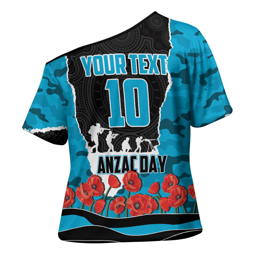 Personalized Sharks ANZAC Tribute Cross Shoulder Shirt Poppy Field Soldier Silhouette Aboriginal Rugby Mascot