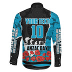 Personalized Sharks ANZAC Tribute Family Matching Long Sleeve Bodycon Dress and Hawaiian Shirt Poppy Field Soldier Silhouette Aboriginal Rugby Mascot