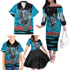 Personalized Sharks ANZAC Tribute Family Matching Off The Shoulder Long Sleeve Dress and Hawaiian Shirt Poppy Field Soldier Silhouette Aboriginal Rugby Mascot