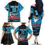 Personalized Sharks ANZAC Tribute Family Matching Off The Shoulder Long Sleeve Dress and Hawaiian Shirt Poppy Field Soldier Silhouette Aboriginal Rugby Mascot