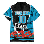 Personalized Sharks ANZAC Tribute Family Matching Off The Shoulder Long Sleeve Dress and Hawaiian Shirt Poppy Field Soldier Silhouette Aboriginal Rugby Mascot