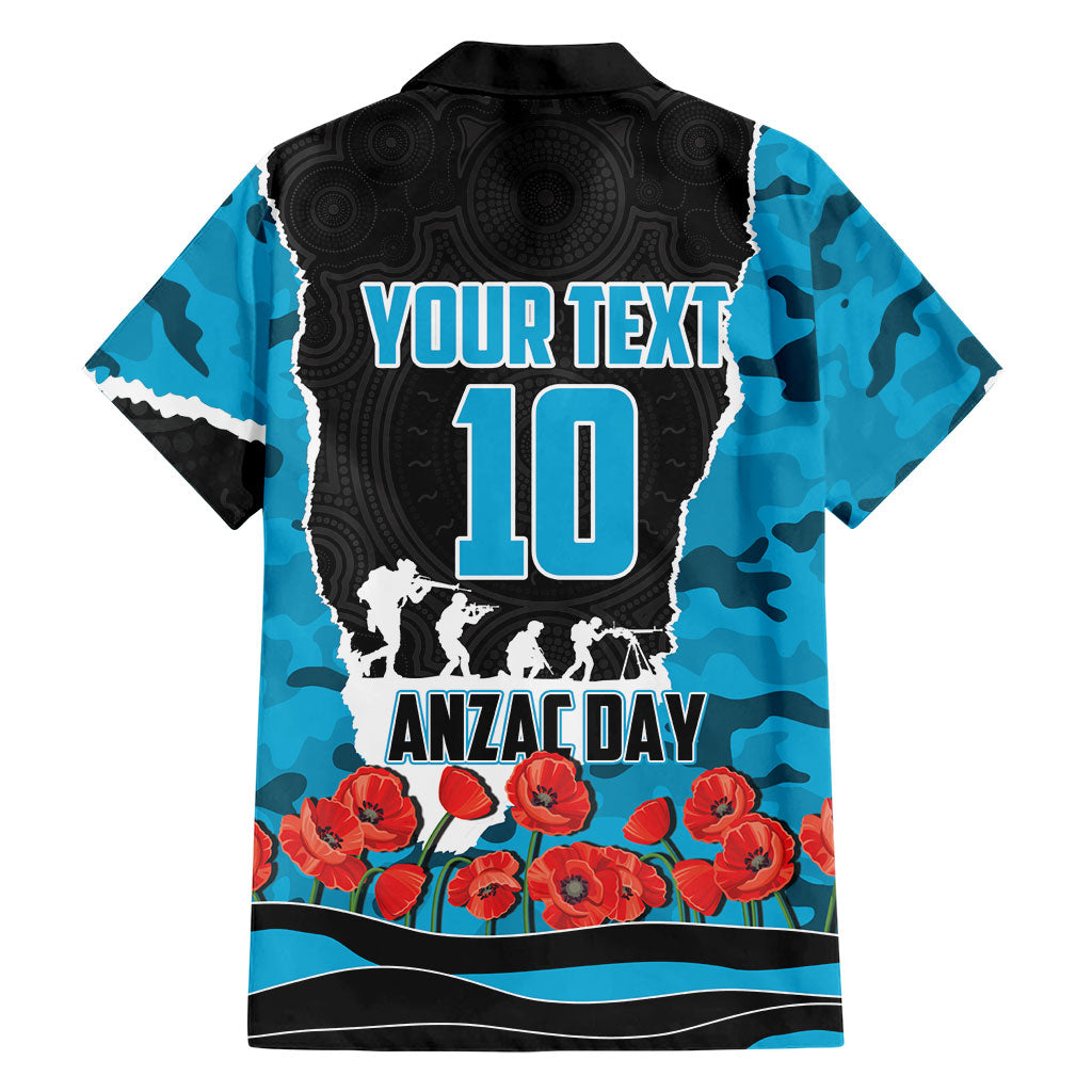 Personalized Sharks ANZAC Tribute Family Matching Off Shoulder Maxi Dress and Hawaiian Shirt Poppy Field Soldier Silhouette Aboriginal Rugby Mascot