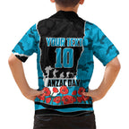 Personalized Sharks ANZAC Tribute Family Matching Off Shoulder Short Dress and Hawaiian Shirt Poppy Field Soldier Silhouette Aboriginal Rugby Mascot