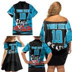 Personalized Sharks ANZAC Tribute Family Matching Off Shoulder Short Dress and Hawaiian Shirt Poppy Field Soldier Silhouette Aboriginal Rugby Mascot