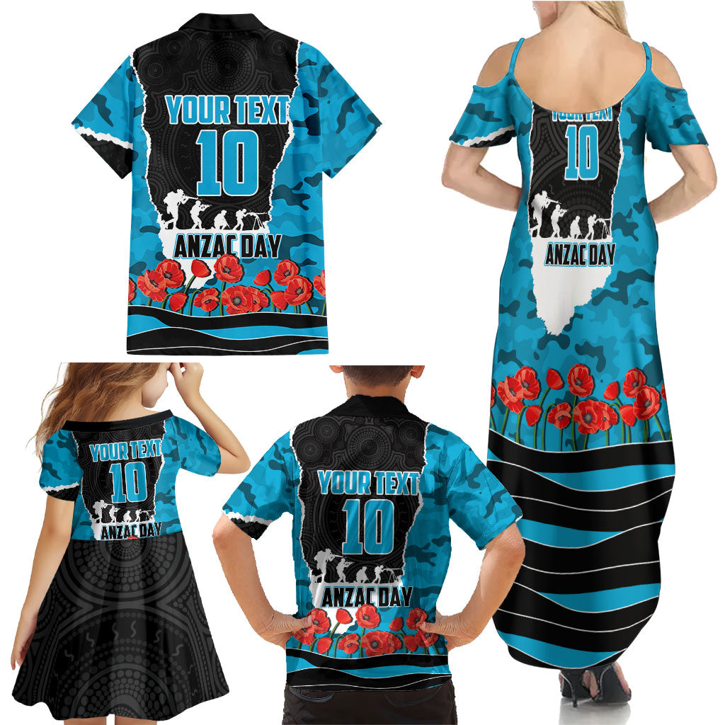 Personalized Sharks ANZAC Tribute Family Matching Summer Maxi Dress and Hawaiian Shirt Poppy Field Soldier Silhouette Aboriginal Rugby Mascot