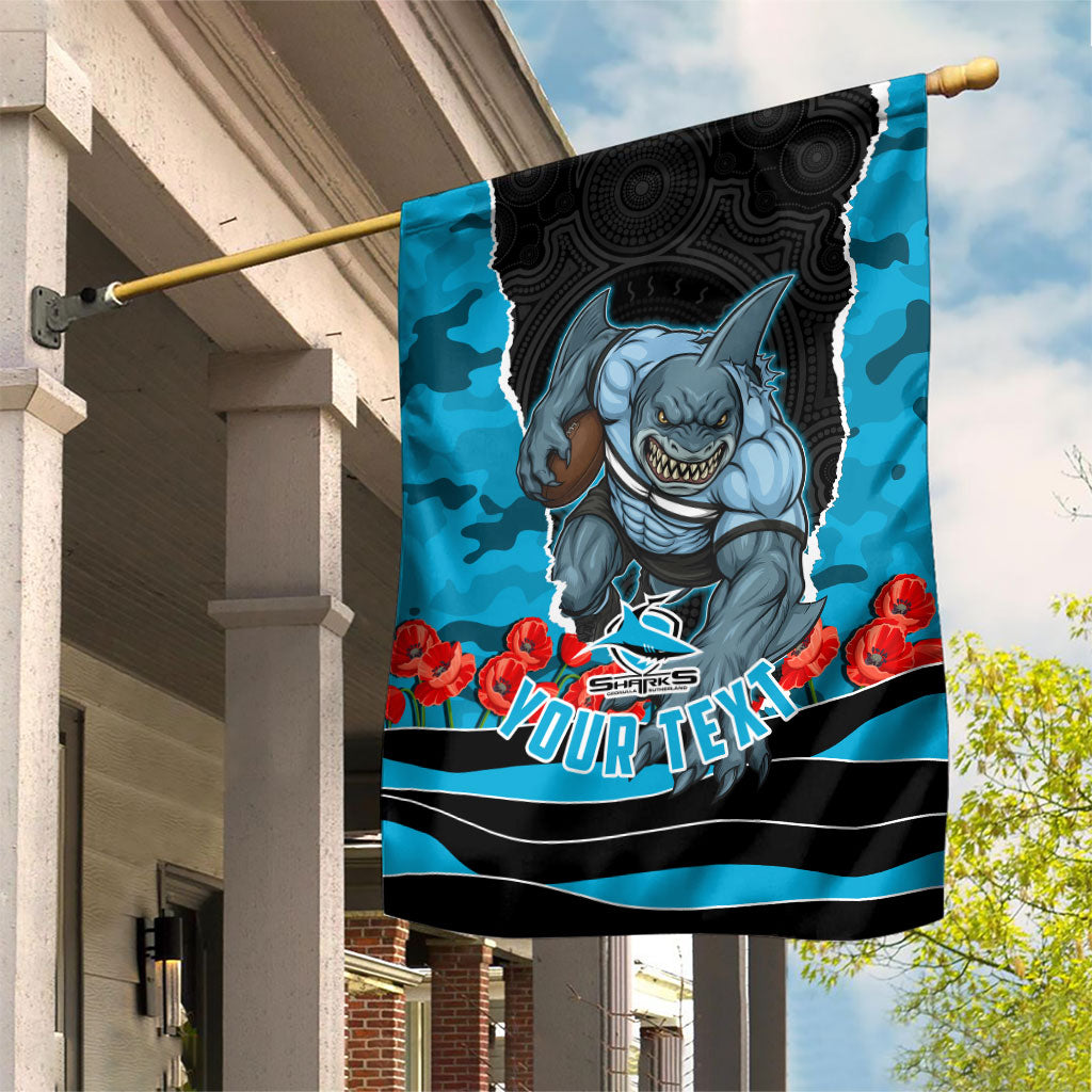 Personalized Sharks ANZAC Tribute Garden Flag Poppy Field Soldier Silhouette Aboriginal Rugby Mascot