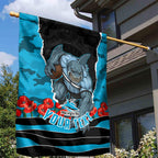 Personalized Sharks ANZAC Tribute Garden Flag Poppy Field Soldier Silhouette Aboriginal Rugby Mascot