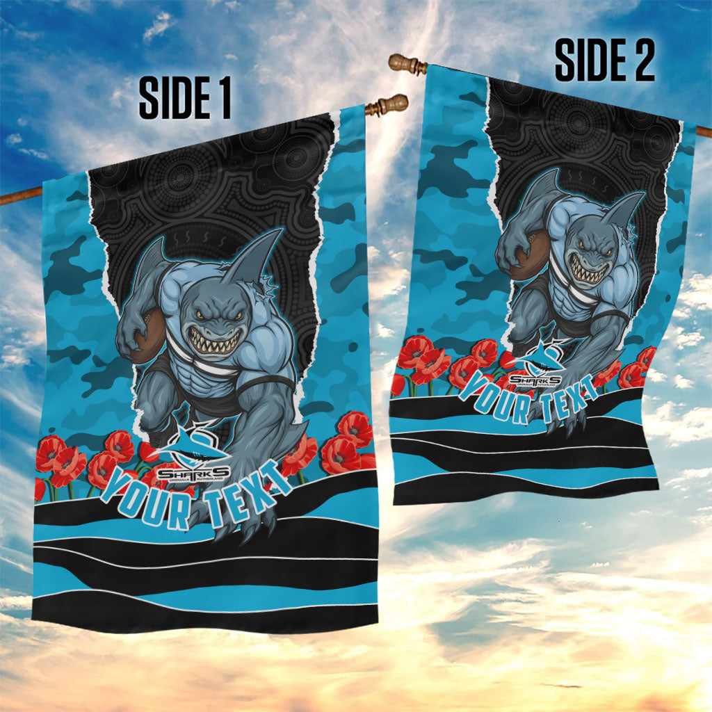 Personalized Sharks ANZAC Tribute Garden Flag Poppy Field Soldier Silhouette Aboriginal Rugby Mascot