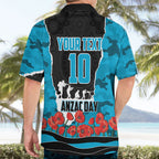 Personalized Sharks ANZAC Tribute Hawaiian Shirt Poppy Field Soldier Silhouette Aboriginal Rugby Mascot