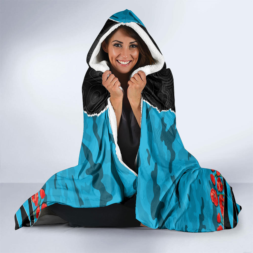 Personalized Sharks ANZAC Tribute Hooded Blanket Poppy Field Soldier Silhouette Aboriginal Rugby Mascot
