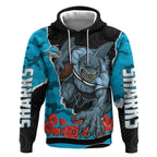 Personalized Sharks ANZAC Tribute Hoodie Poppy Field Soldier Silhouette Aboriginal Rugby Mascot