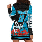 Personalized Sharks ANZAC Tribute Hoodie Dress Poppy Field Soldier Silhouette Aboriginal Rugby Mascot