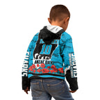 Personalized Sharks ANZAC Tribute Kid Hoodie Poppy Field Soldier Silhouette Aboriginal Rugby Mascot
