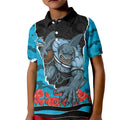 Personalized Sharks ANZAC Tribute Kid Polo Shirt Poppy Field Soldier Silhouette Aboriginal Rugby Mascot