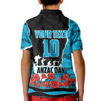 Personalized Sharks ANZAC Tribute Kid Polo Shirt Poppy Field Soldier Silhouette Aboriginal Rugby Mascot