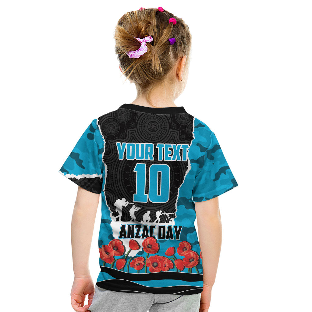 Personalized Sharks ANZAC Tribute Kid T Shirt Poppy Field Soldier Silhouette Aboriginal Rugby Mascot