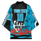 Personalized Sharks ANZAC Tribute Kimono Poppy Field Soldier Silhouette Aboriginal Rugby Mascot