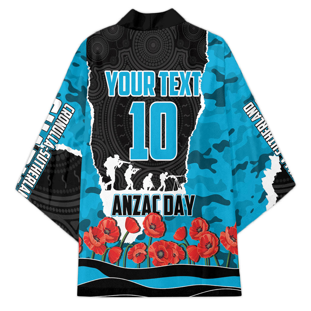 Personalized Sharks ANZAC Tribute Kimono Poppy Field Soldier Silhouette Aboriginal Rugby Mascot