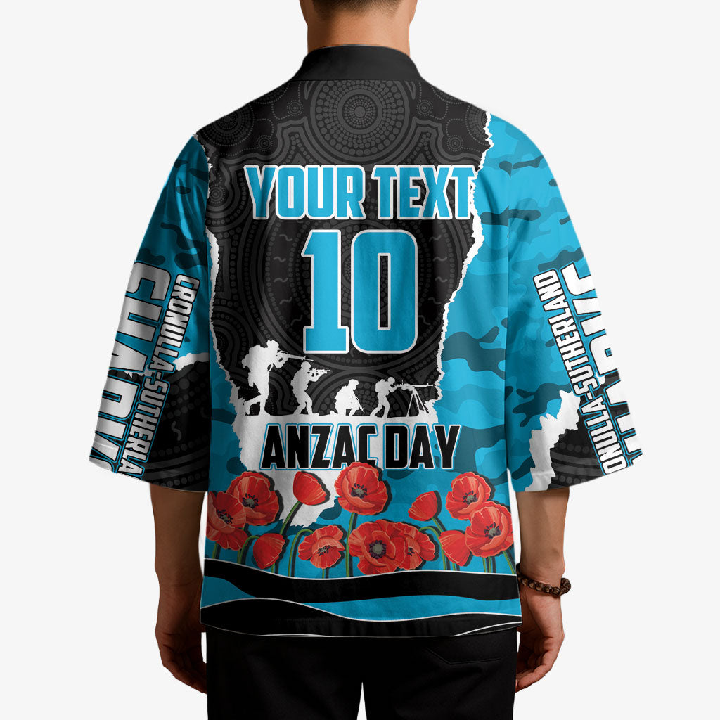 Personalized Sharks ANZAC Tribute Kimono Poppy Field Soldier Silhouette Aboriginal Rugby Mascot