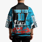 Personalized Sharks ANZAC Tribute Kimono Poppy Field Soldier Silhouette Aboriginal Rugby Mascot