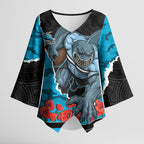 Personalized Sharks ANZAC Tribute Kimono Sleeve Blouse Poppy Field Soldier Silhouette Aboriginal Rugby Mascot