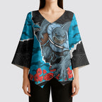 Personalized Sharks ANZAC Tribute Kimono Sleeve Blouse Poppy Field Soldier Silhouette Aboriginal Rugby Mascot