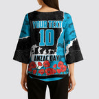 Personalized Sharks ANZAC Tribute Kimono Sleeve Blouse Poppy Field Soldier Silhouette Aboriginal Rugby Mascot